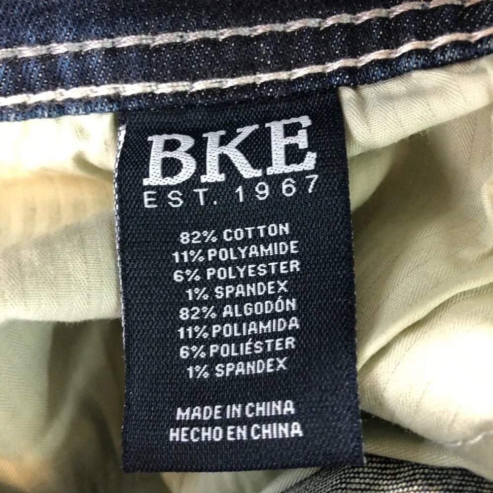 NEW BKE Seth Jeans Mens 42x30 Blue Straight Cone Denim Whiskering Stretch Preppy